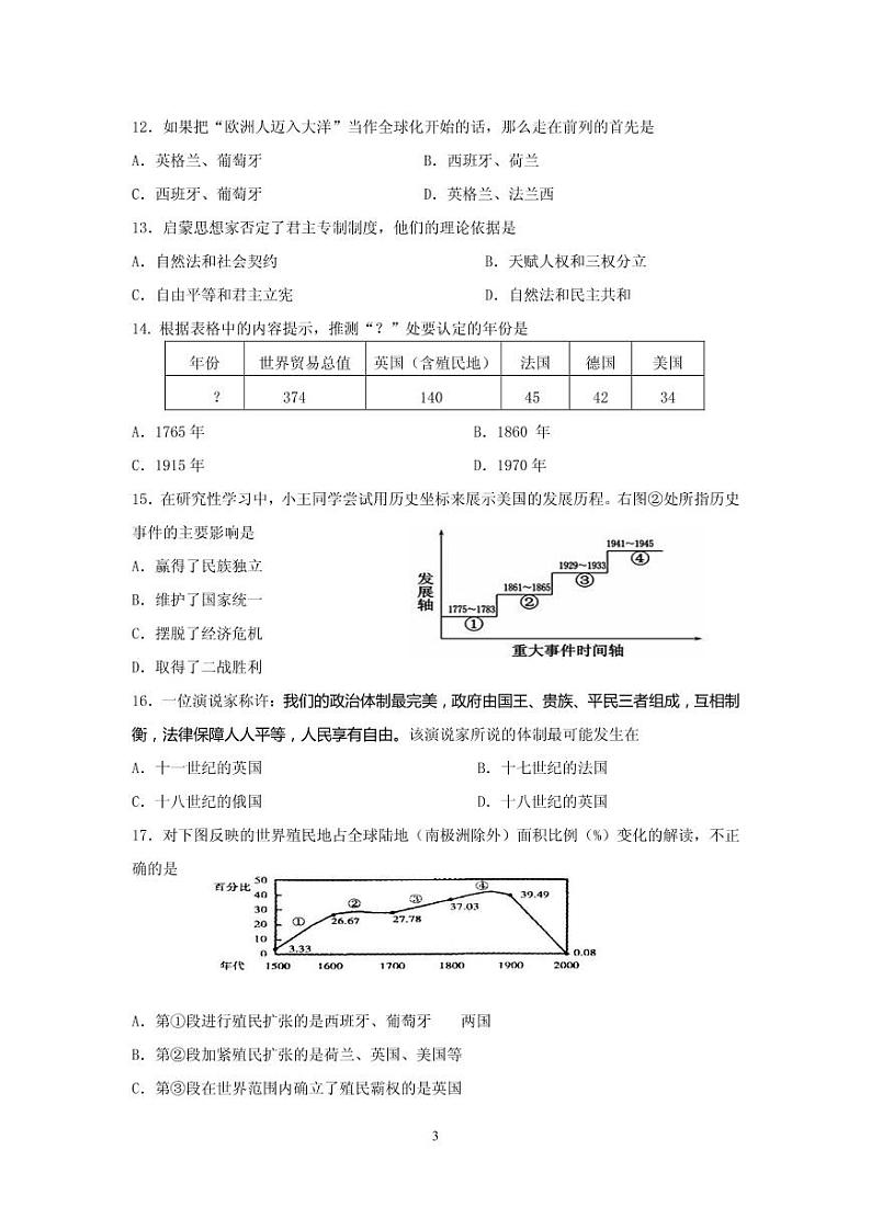 2021届上海市金山区高三上学期期末质量监控（一模）（12月）历史试题 PDF版03