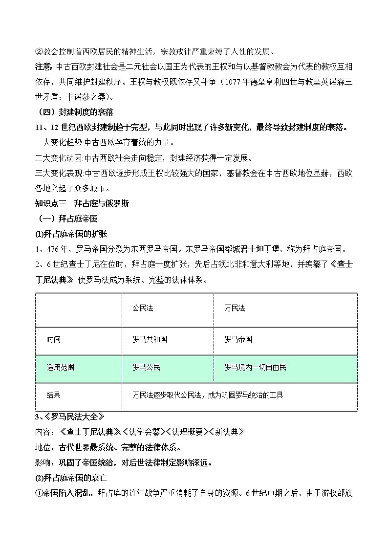 高中历史第二单元 中古时期的世界-知识梳理（中外历史纲要下）【新教材适用】第3页