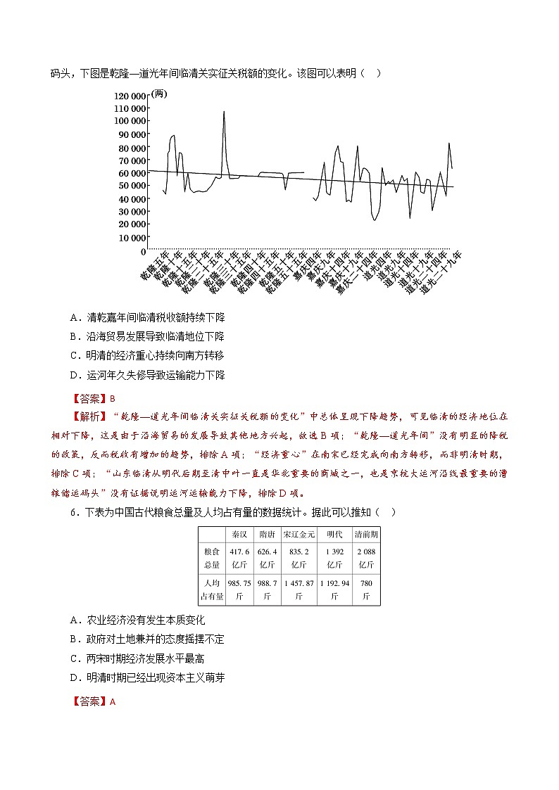 高中历史课时08 明至清中叶的经济与文化-2022年高考历史一轮复习小题多维练（新高考版）（解析版）03