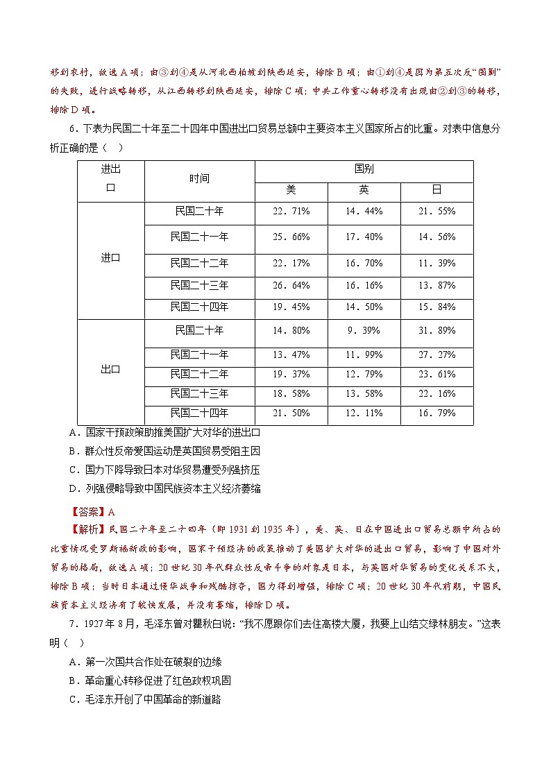 高中历史课时14 国共的十年对峙-2022年高考历史一轮复习小题多维练（新高考版）（解析版）第3页