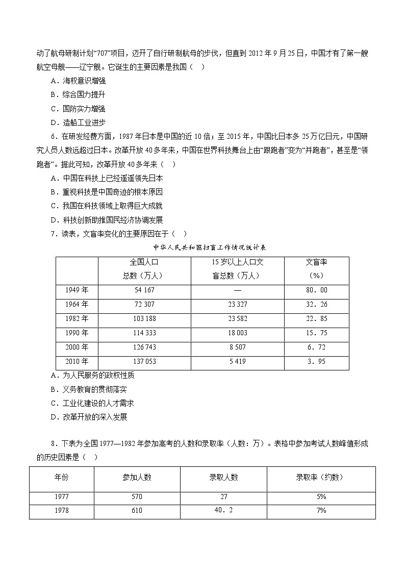高中历史课时20 改革开放以来的巨大成就-2022年高考历史一轮复习小题多维练（新高考版）（原卷版）02