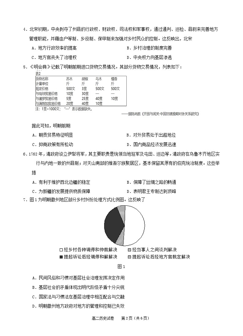 2023黔东南州凯里一中高二上学期12月月考历史试卷缺答案02