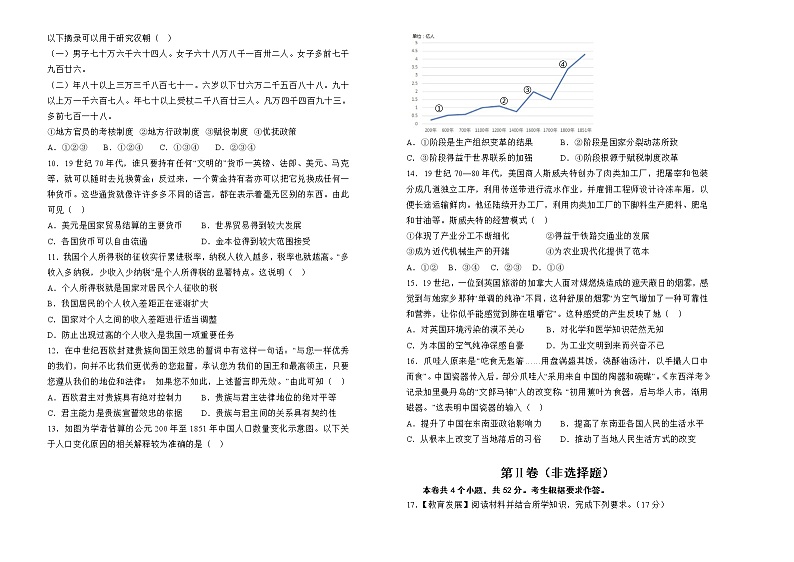 2023重庆沙坪坝区重点中学高二上学期期末复习题（一）历史试题含解析第2页