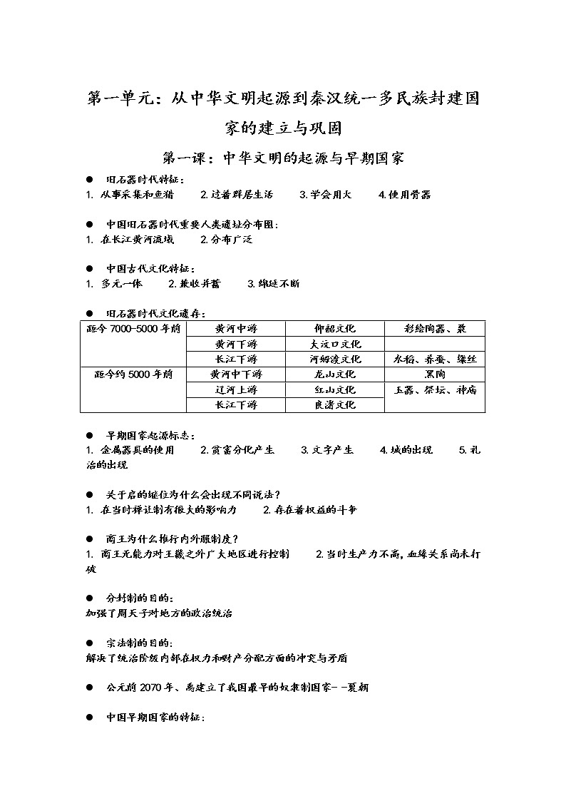 2022-2023学年高中历史统编版（2019）必修中外历史纲要上册知识提纲第1页
