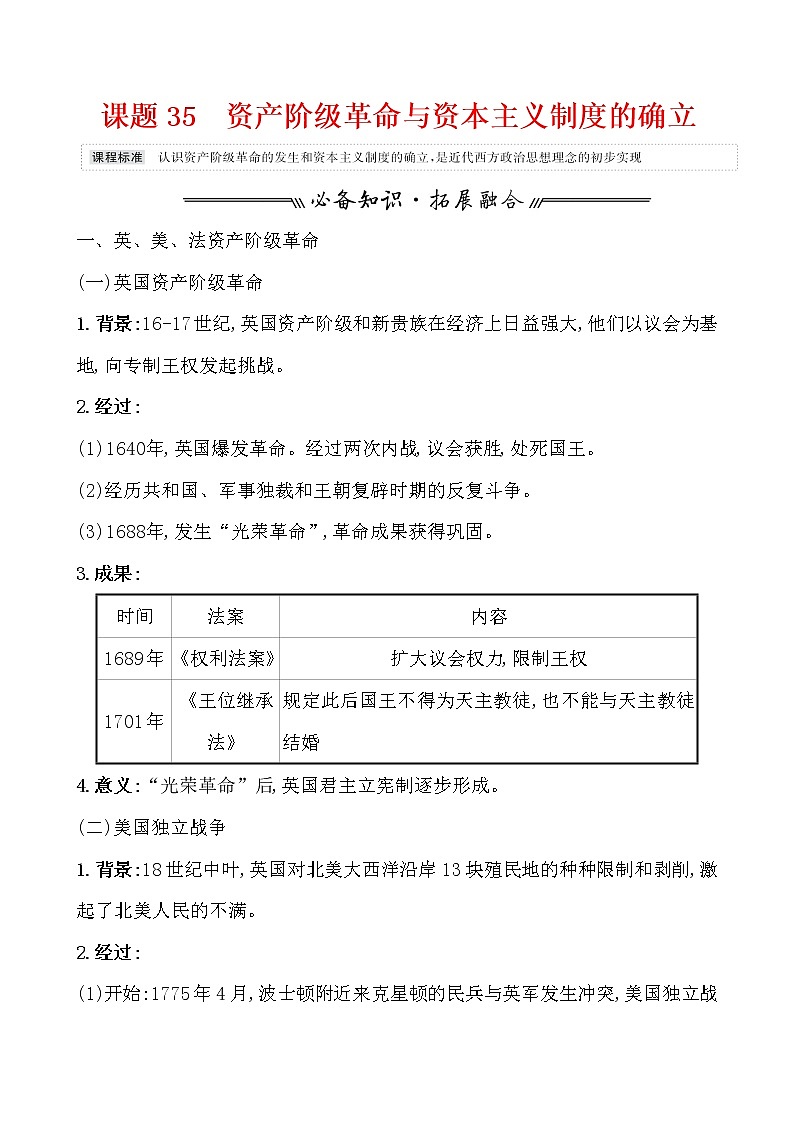 高中历史课题35 资产阶级革命与资本主义制度的确立第1页