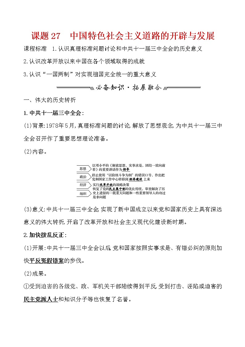 高中历史课题27 中国特色社会主义道路的开辟与发展01