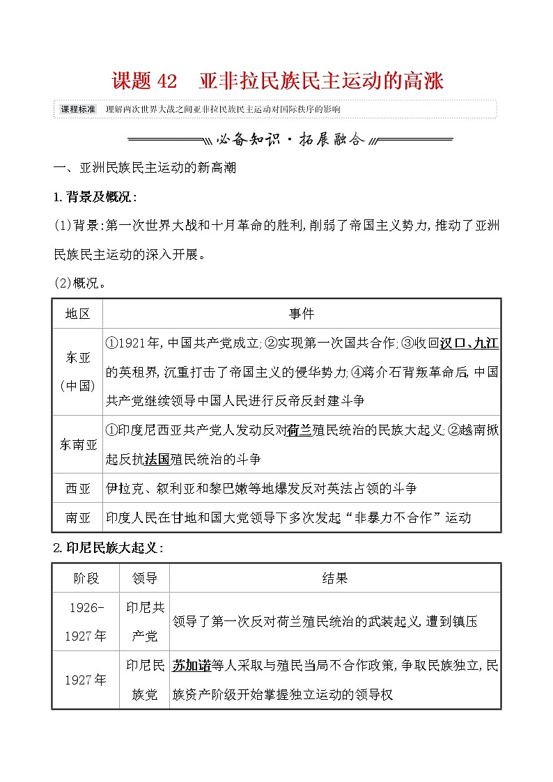 高中历史课题42 亚非拉民族民主运动的高涨 学案01