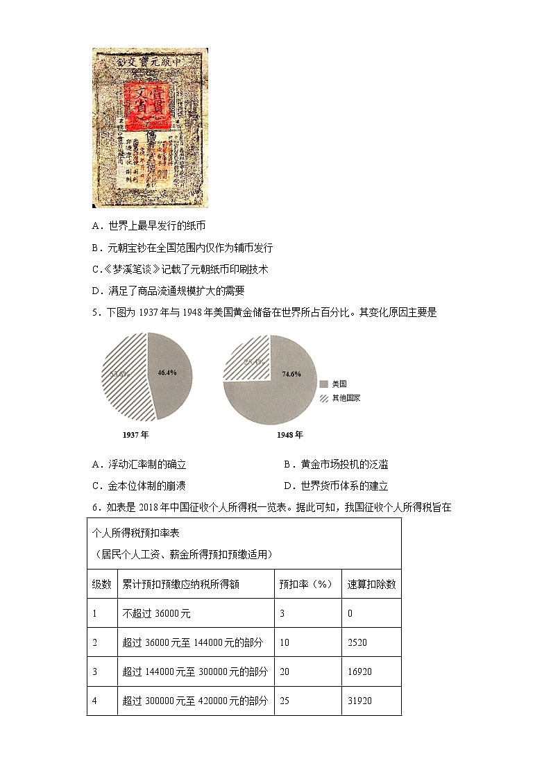第五单元货币与赋税制度 同步练习--2022-2023学年高中历史统编版（2019）选择性必修一第2页