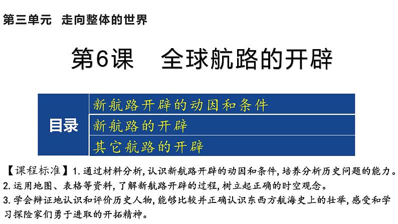 2021-2022学年高中历史统编版（2019）必修中外历史纲要下册 第6课  全球航路的开辟  课件01