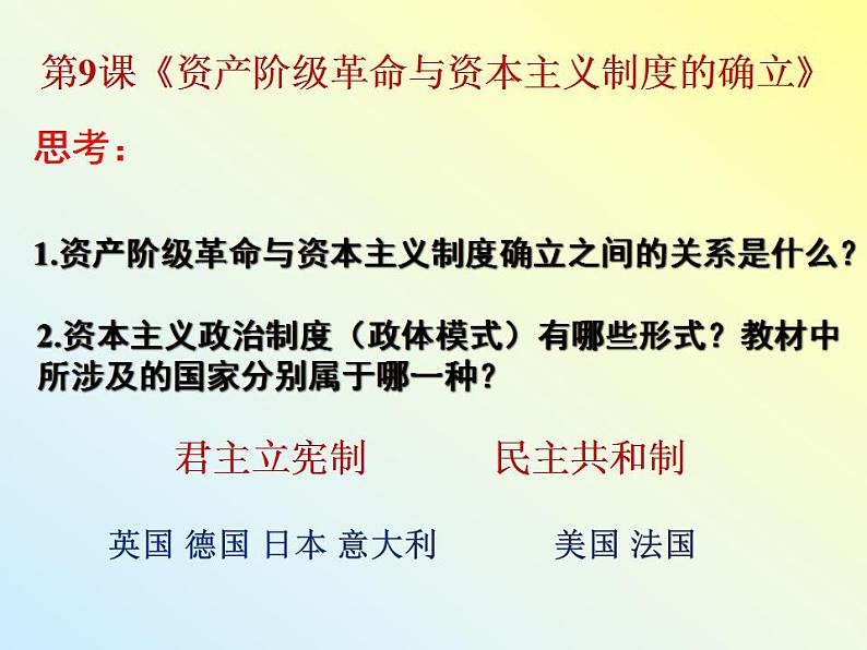 第9课资产阶级革命与资本主义制度的确立课件--2021-2022学年统编版（2019）高中历史必修中外历史纲要下册第1页