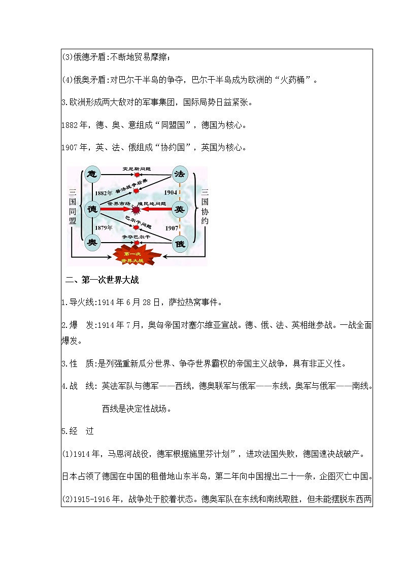 2021-2022学年高中历史统编版2019必修中外历史纲要下册 第14课第一次世界大战与战后国际秩序 教案第3页