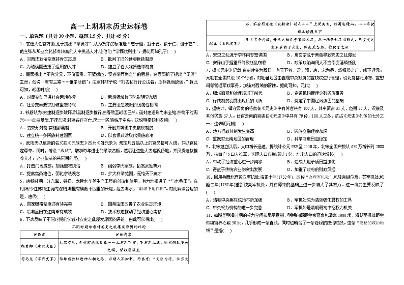 河南省洛阳市栾川县第一高级中学2022-2023学年高一上学期期末达标历史试卷01