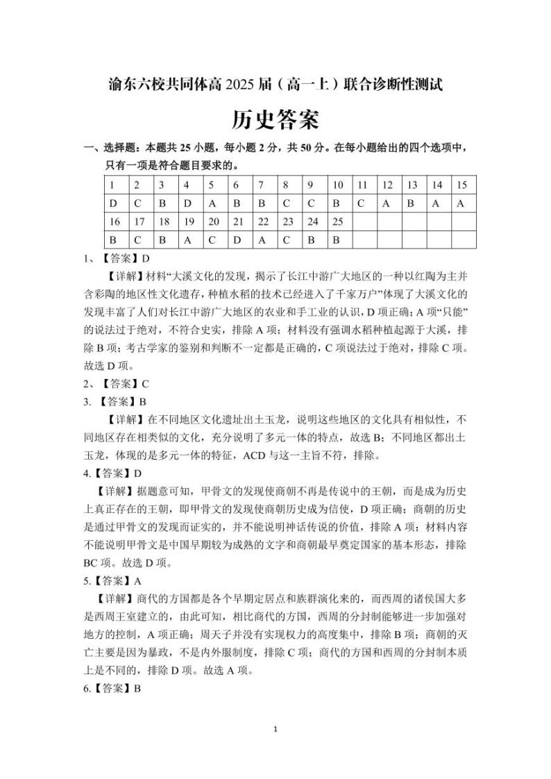 重庆市渝东六校共同体2022-2023学年高一上学期12月联合诊断考试历史试题（Word版含答案）01