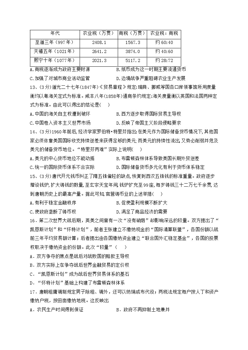 第五单元 货币与赋税制度 测试 --2022-2023学年高中历史统编版2019选择性必修1第3页