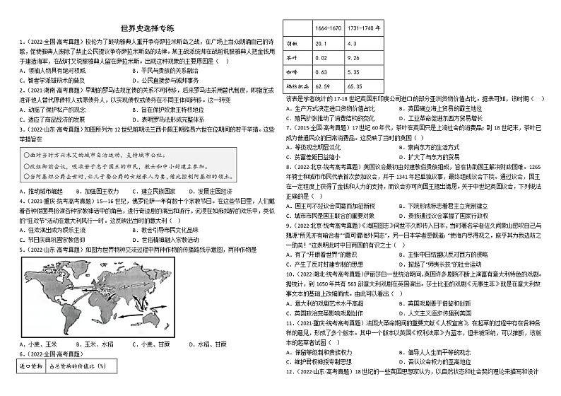 世界史 选择专练--2023届高考统编版历史二轮复习世界史 选择专练01