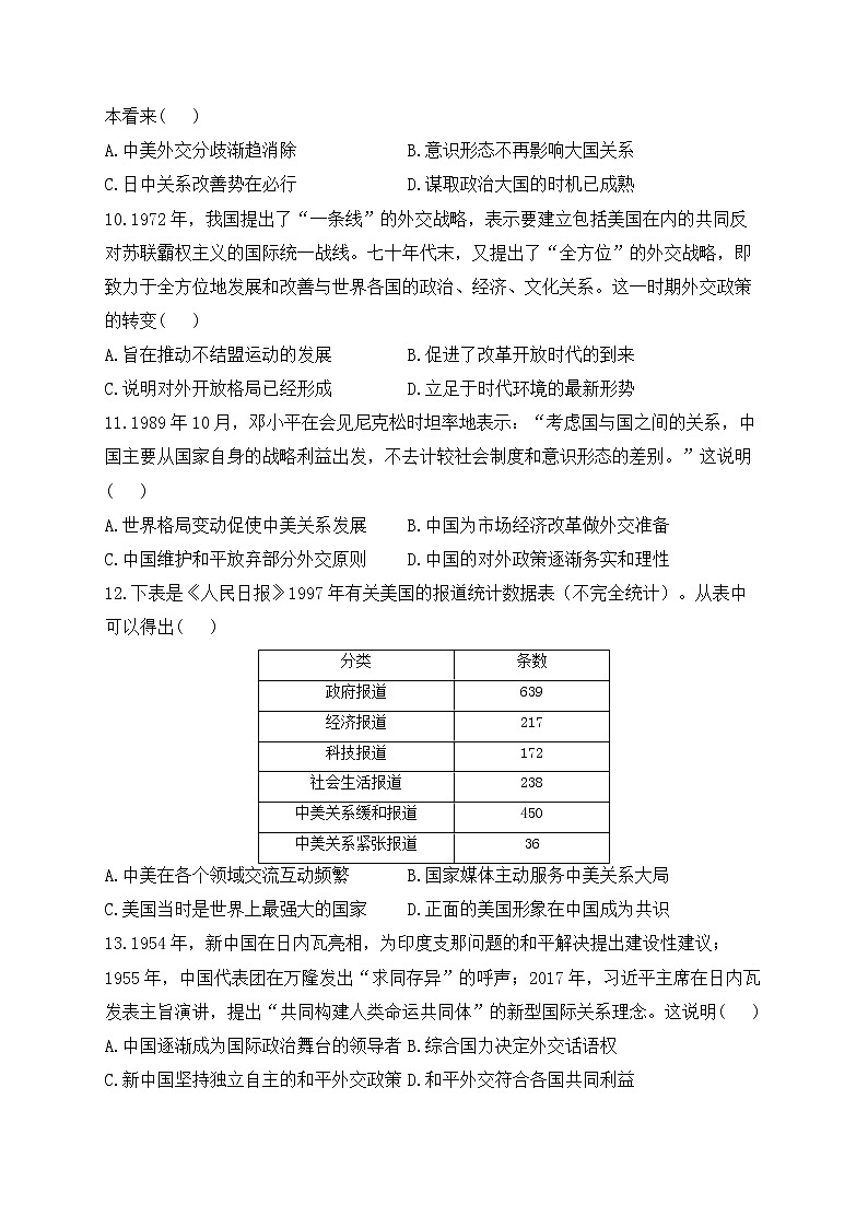 2023届高考历史二轮复习 政治史专题练 第七单元  现代中国的对外关系第3页