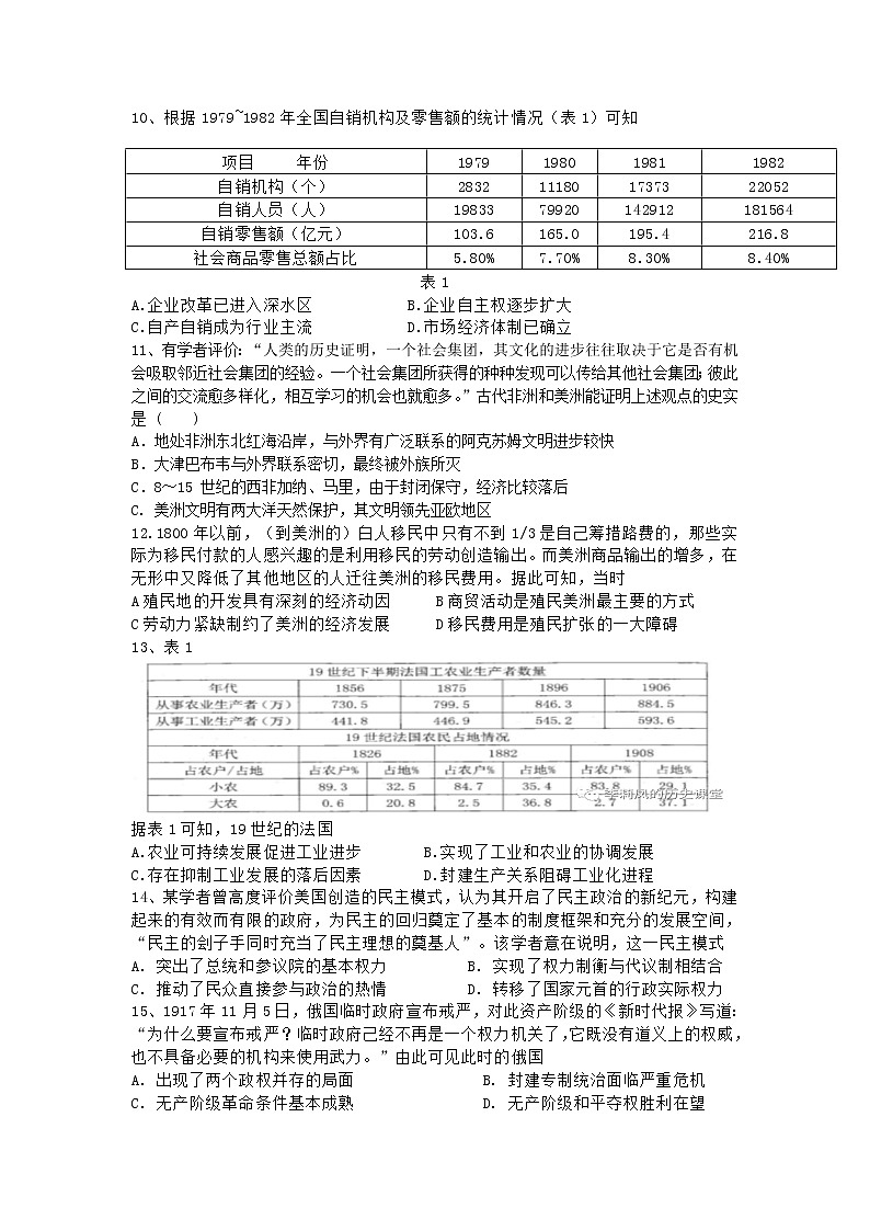 湖南省岳阳市2022-2023学年高二历史上学期期末考试试题（Word版附答案）第3页