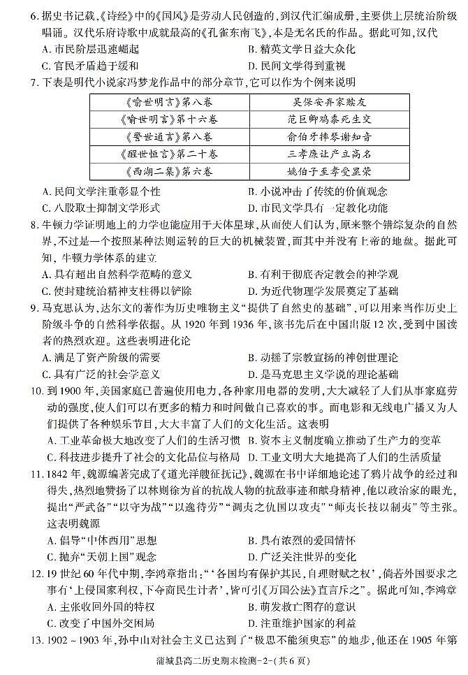 陕西省渭南市蒲城县2021-2022学年高二上学期期末考试历史试题02