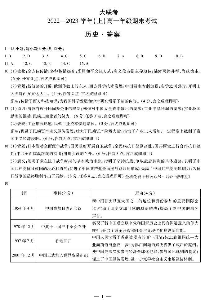 2023安阳高一上学期1月期末考试历史试题PDF版含答案01