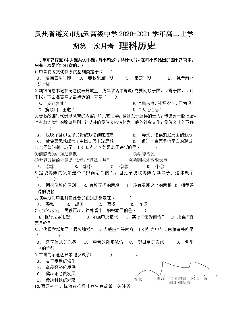 2020-2021学年贵州省遵义市航天高级中学高二上学期第一次月考历史（理）试题 Word版第1页