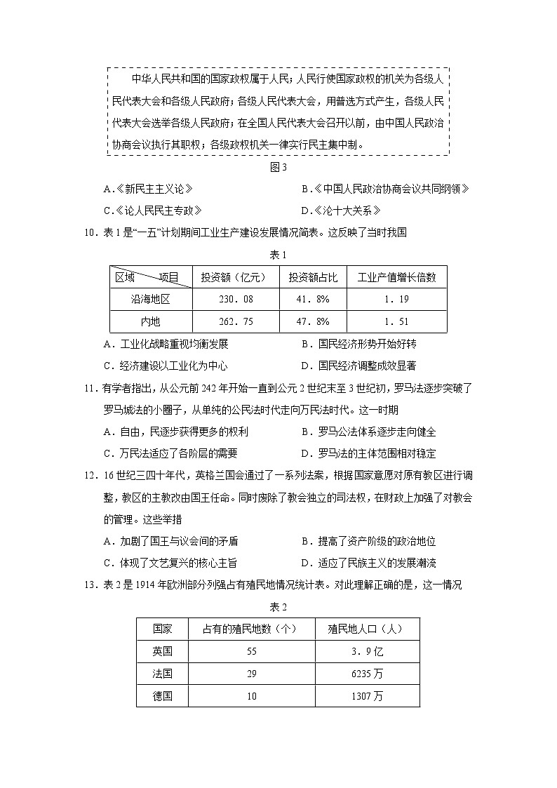 河北省张家口市2021年4月普通高中学业水平选择性模拟考试历史试题（Word版）03