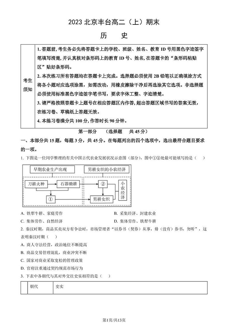 北京市丰台区 2022—2023 学年度高二第一学期期末历史试题及答案01