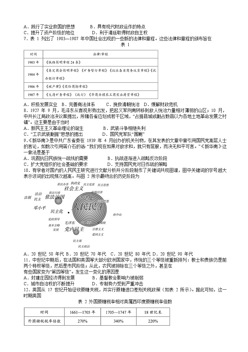2022-2023学年湖南省永州市第一中学高三上学期元月考试历史试题02