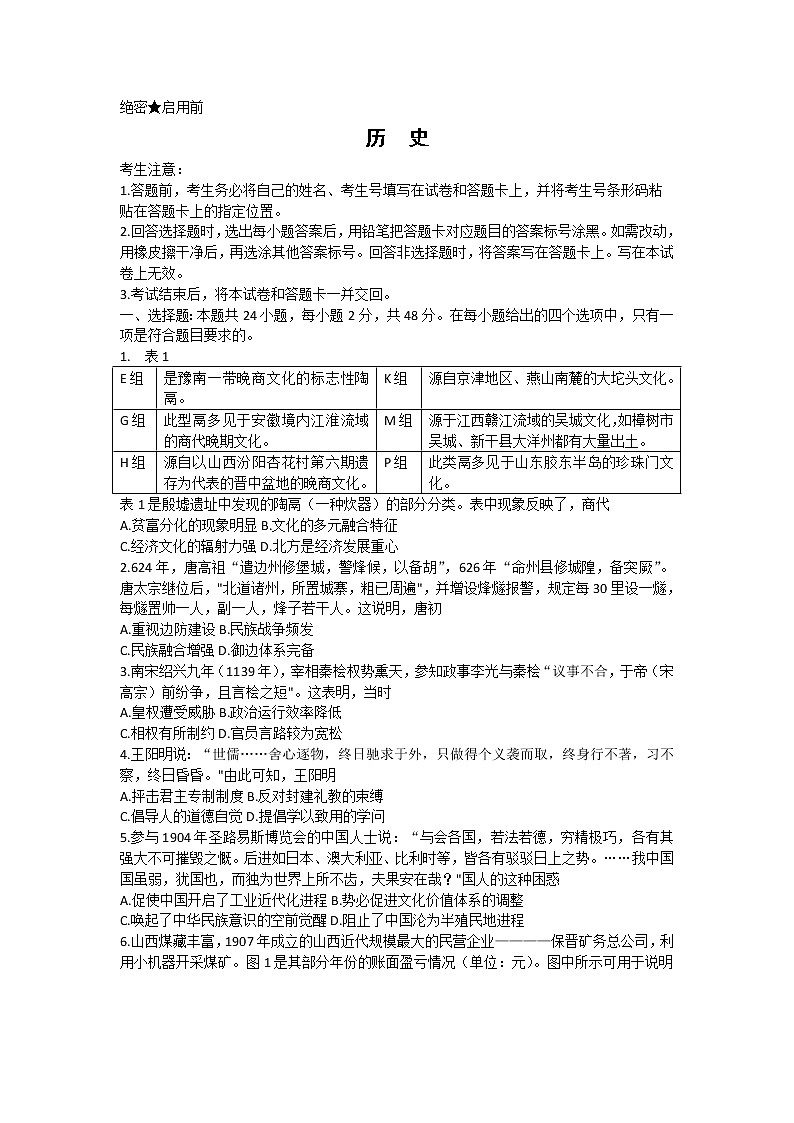 皖豫名校2023届高三历史上学期12月联考（二）试卷（Word版附答案）01