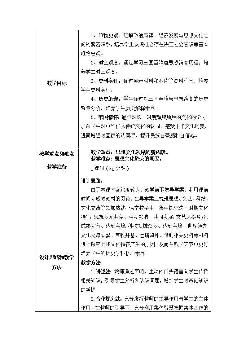 纲要（上）第8课 三国至隋唐的文化教案（表格式） (1)02