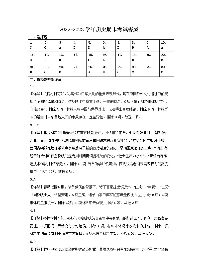 吉林省长春博硕学校（原北京师范大学长春附属学校）2022-2023学年高一上学期期末考试历史试题01