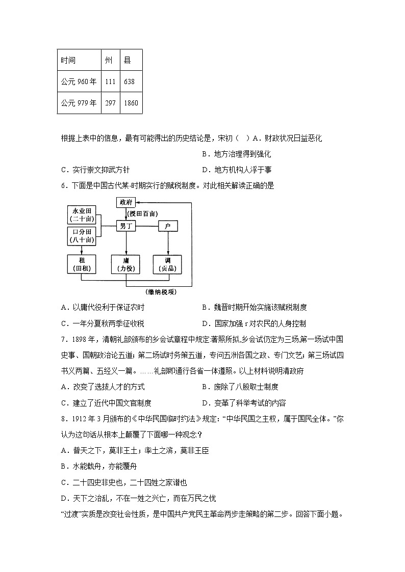 福建省福州第一中学2022-2023学年高二历史上学期12月月考试卷（Word版附答案）第2页
