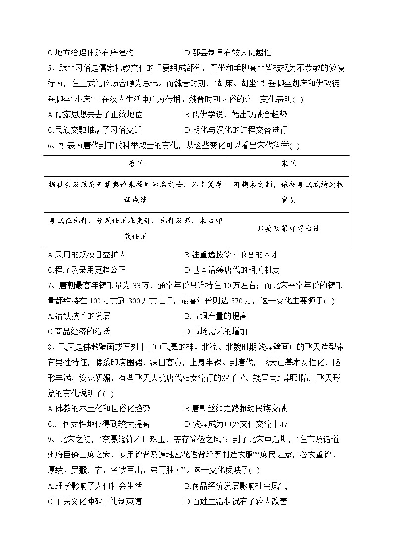 选择题题型五 比较变化类（中国古代史 中国近代史 中国现代史 世界史）--2023届高三历史高频题型专项训练02