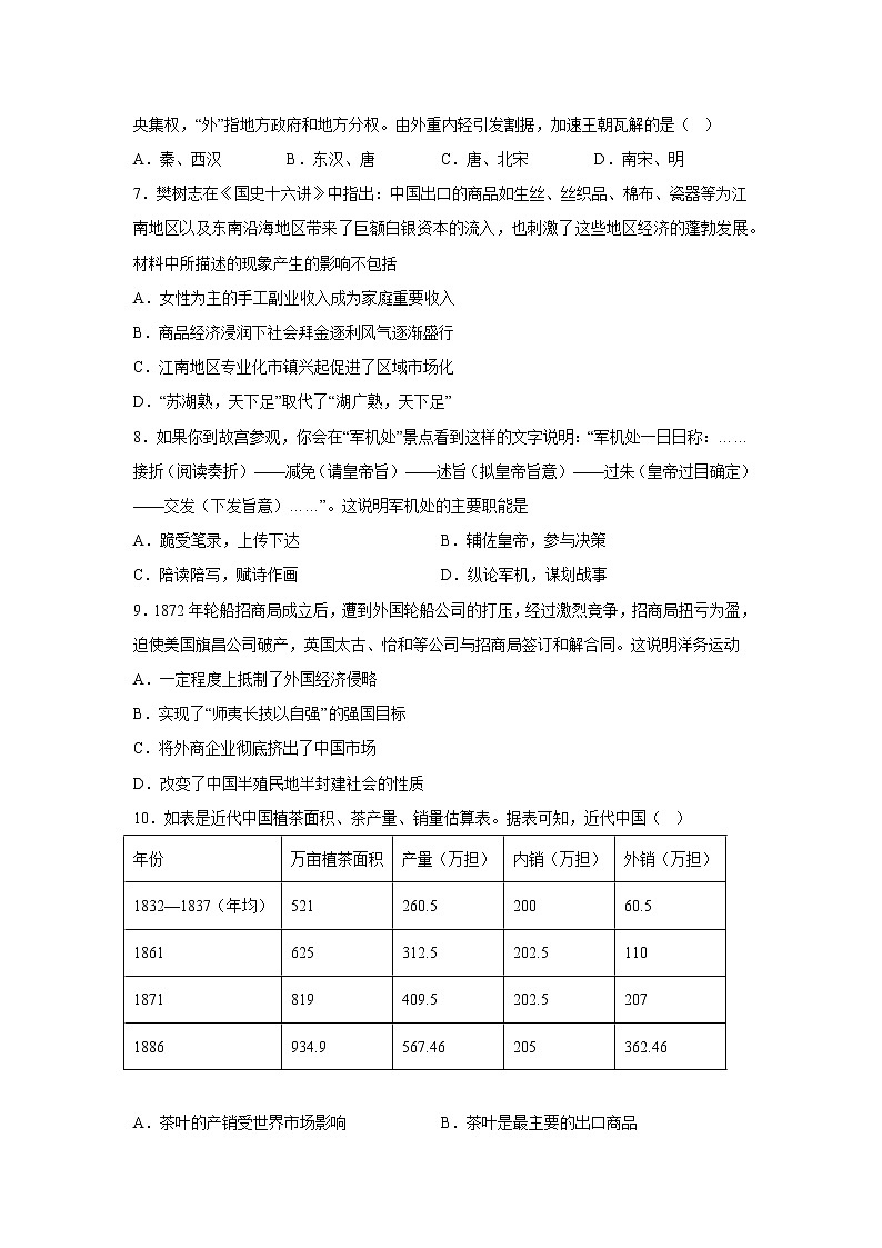山东省济南外国语学校2022-2023学年高一上学期期末考试历史试题02