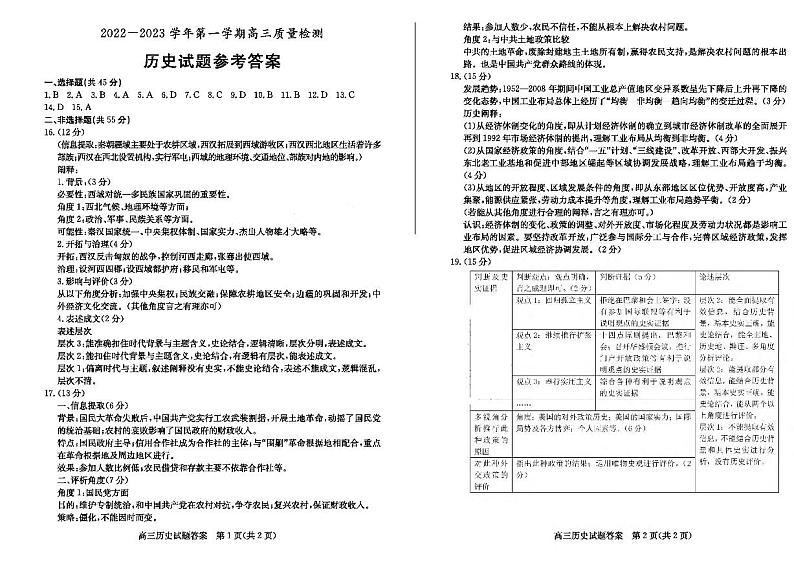 23年枣庄一调-历史答案第1页