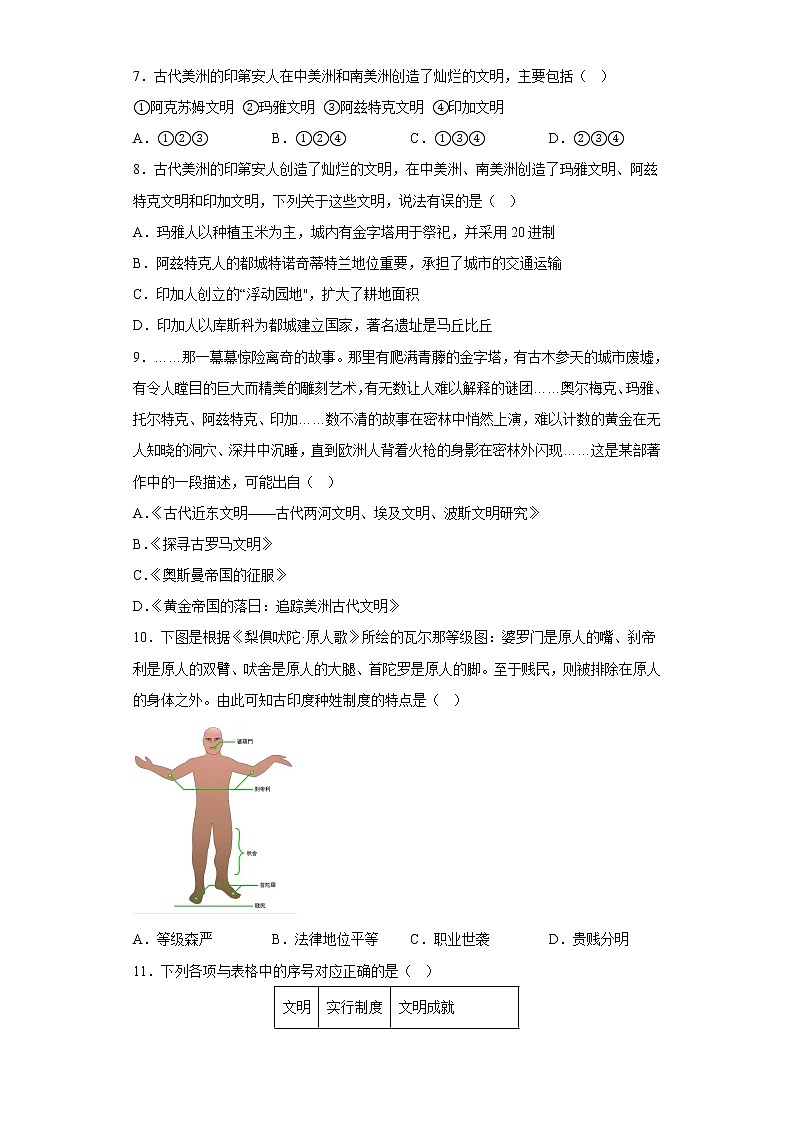 第5课 南亚、东亚与美洲的文化 测试卷—2022--2023学年高中历史统编版（2019）选择性必修三02