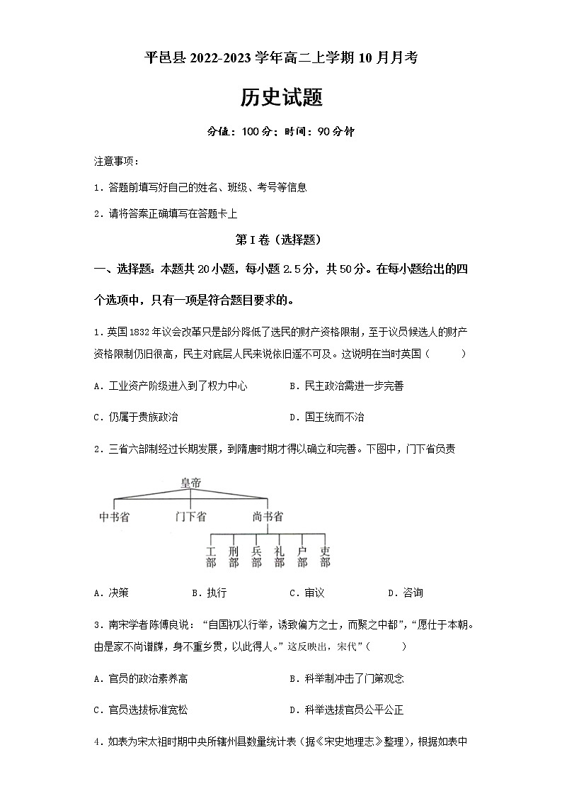 山东省临沂市平邑县2022-2023学年高二上学期10月月考历史试题第1页