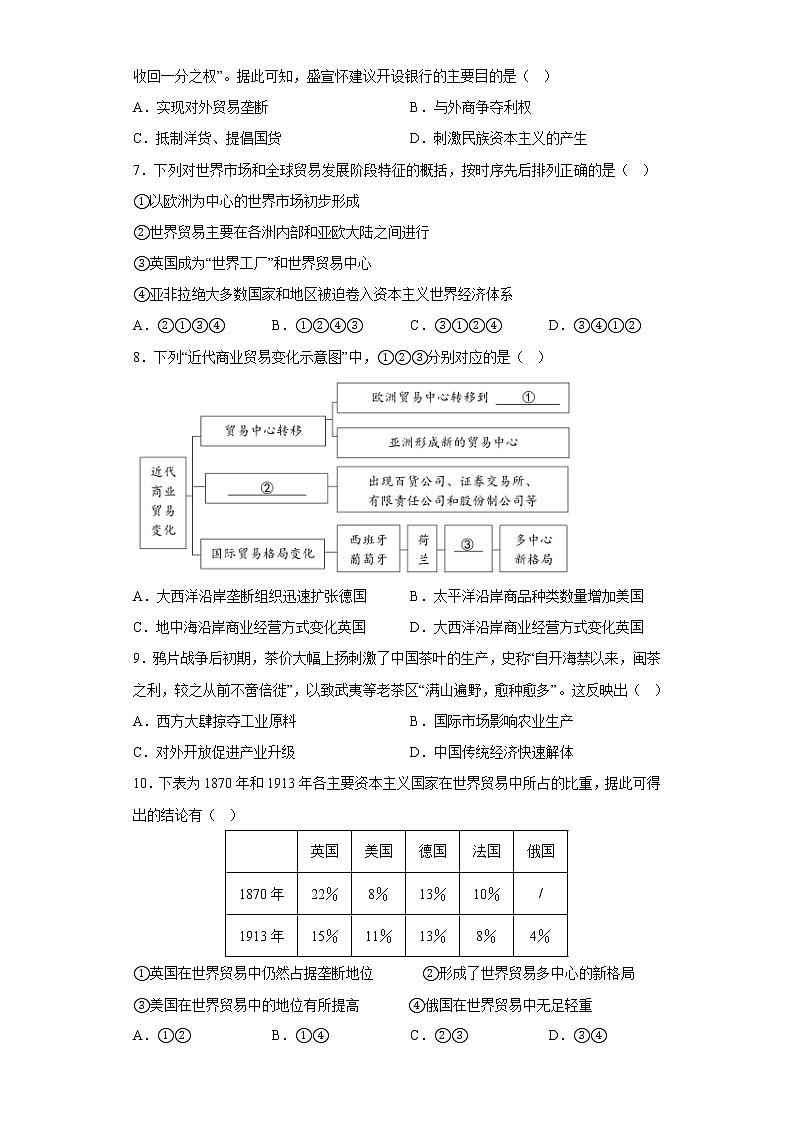 第8课 世界市场与商业贸易 测试卷-2022-2023学年高中历史统编版（2019）选择性必修2活第2页