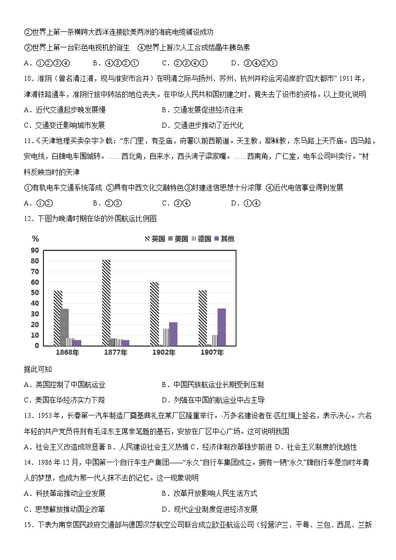 第13课 现代交通运输的新变化 同步练习--2022-2023学年高中历史统编版（2019）选择性必修203