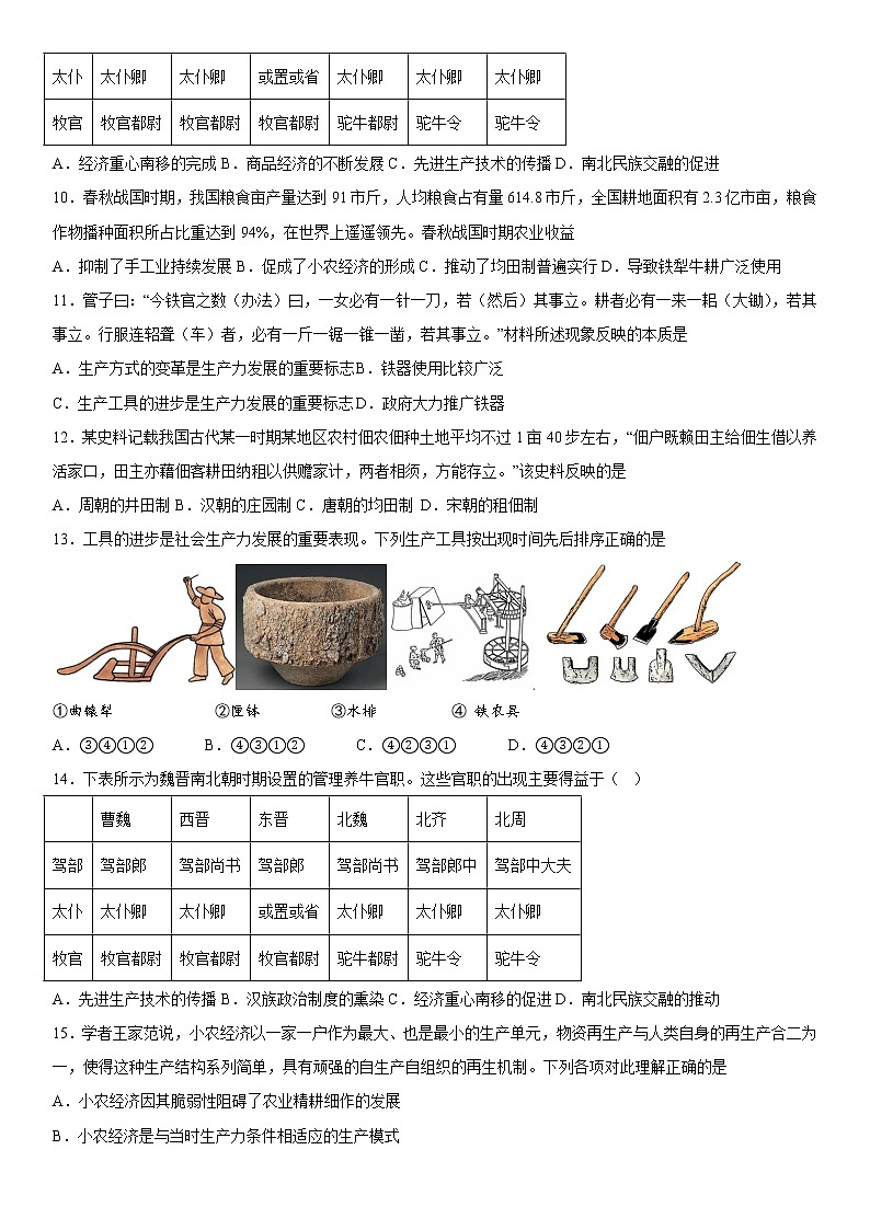 第4课 古代的生产工具与劳作 同步练习--2022-2023学年高中历史统编版（2019）选择性必修二第2页