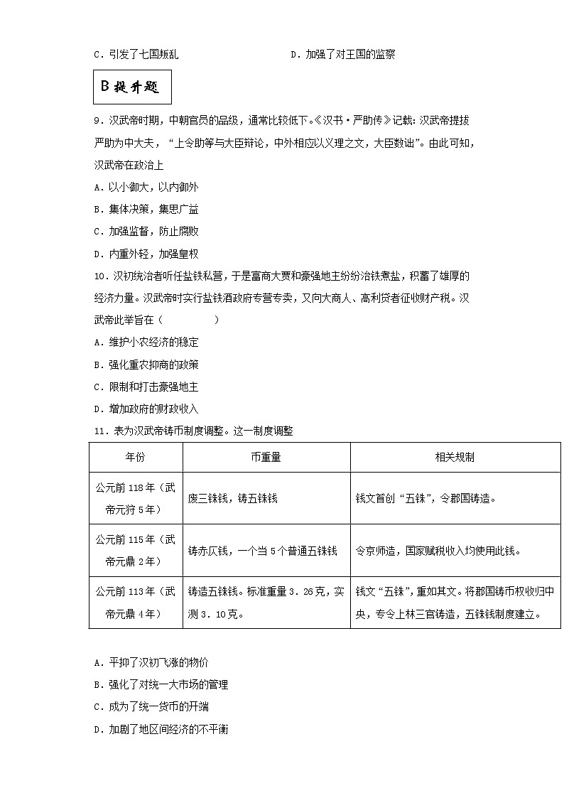 第4课 西汉与东汉—统一多民族封建国家的巩固（同步备课+分层作业）高一历史同步备课系列（中外历史纲要上）03