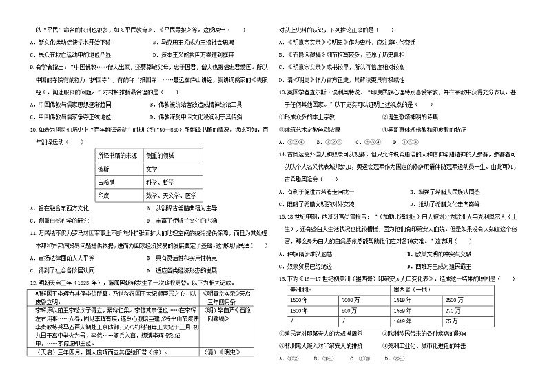 2021-2022学年吉林省辽源市田家炳高级中学校、东辽县第二高级中学校等五校高二下学期期末考试历史试题（Word版）02