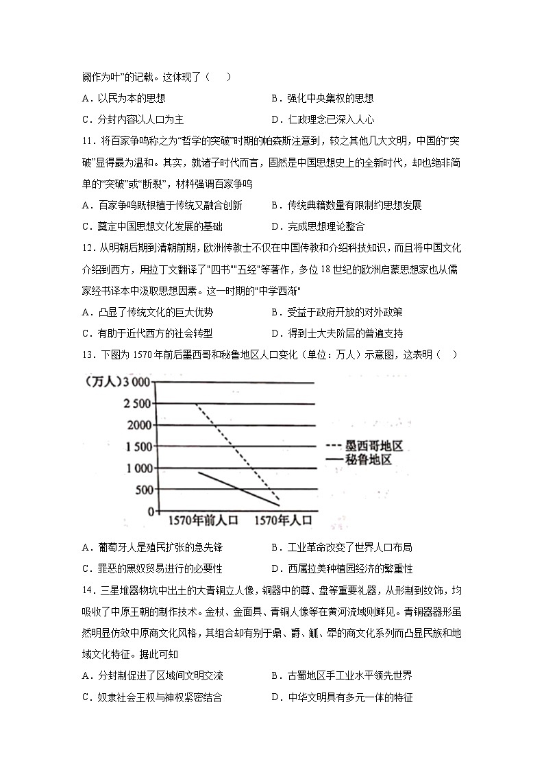 2021-2022学年山东省临朐县实验中学高二四月份检测（二）历史试题（Word版）03