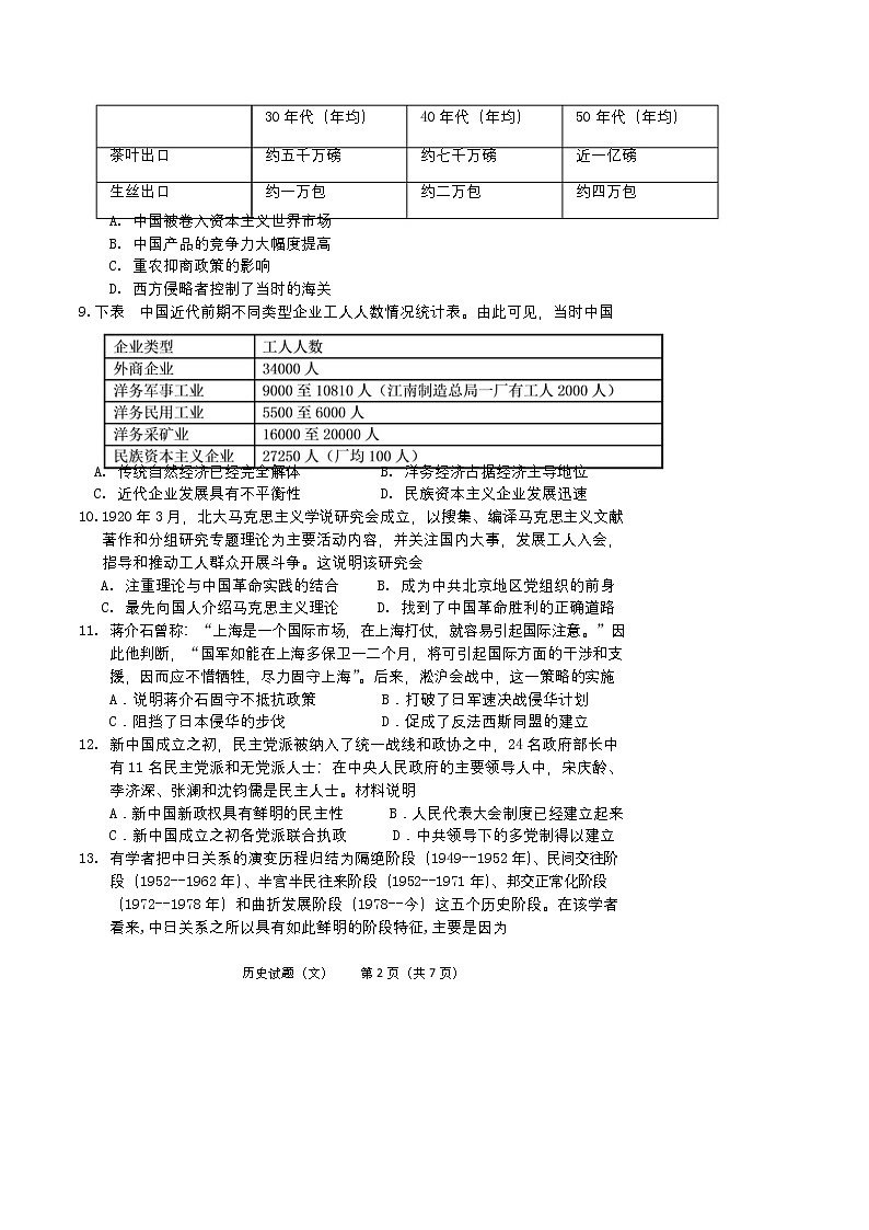 2021-2022学年山西省太原师范学院附属中学、师苑中学高二上学期开学分班考试历史试题（Word版）第2页