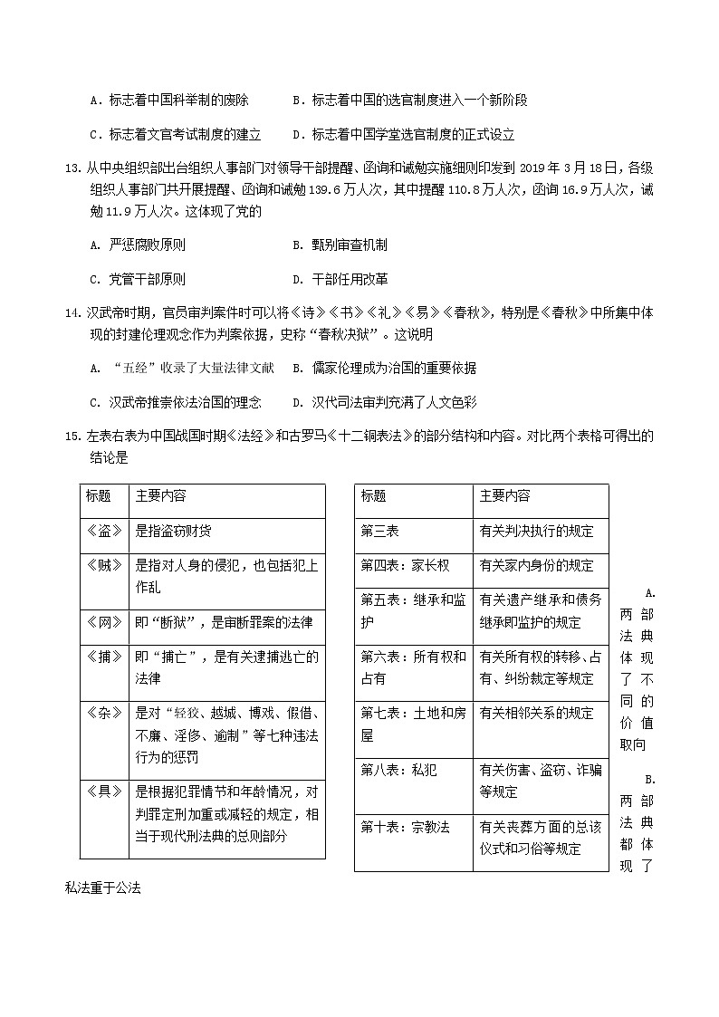 2021-2022学年浙江省嘉兴一中等八校联盟高二上学期期中联考历史试题 Word版第3页