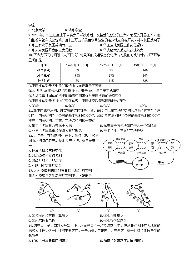 2021-2022学年浙江省温州十校联合体高二下学期期末联考历史试题（Word版）02