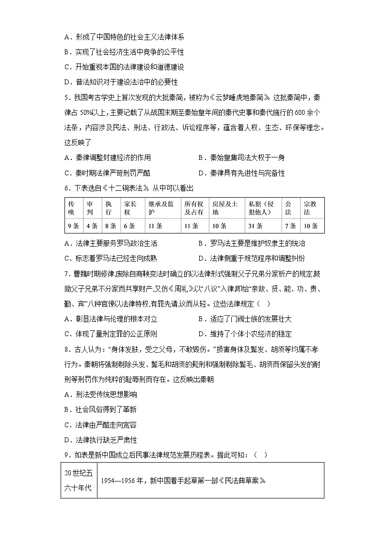 寒假作业3法律与教化--2022-2023学年高中历史统编版（2019）选择性必修一02