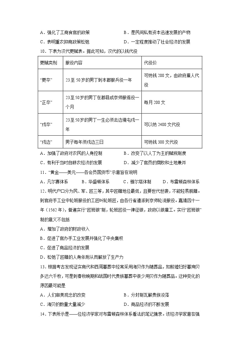 寒假作业5货币与赋税制度--2022-2023学年高中历史统编版（2019）选择性必修一03