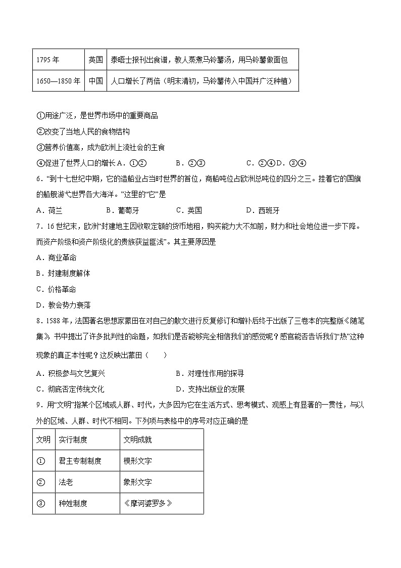 2022-2023学年黑龙江省双鸭山市第一中学高二上学期开学考试历史试题（Word版）02