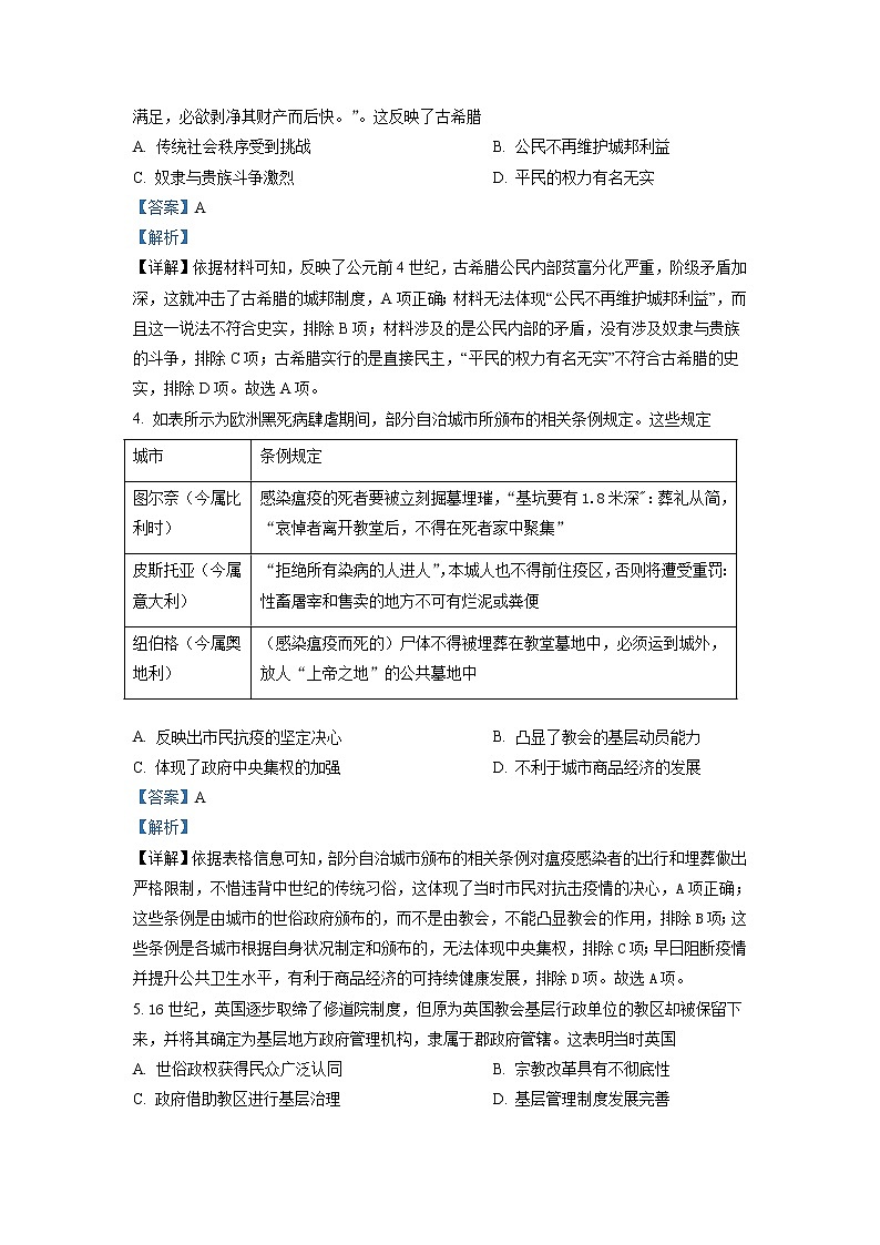 2021-2022学年四川省成都市外国语学校高二下学期6月月考 历史试题 解析版02