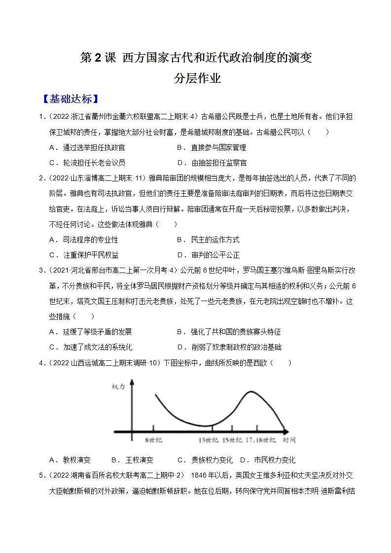 第2课 西方国家古代和近代政治制度的演变（备课课件+分层作业）最新高二历史同步备课系列（选择性必修1国家制度与社会治理）01